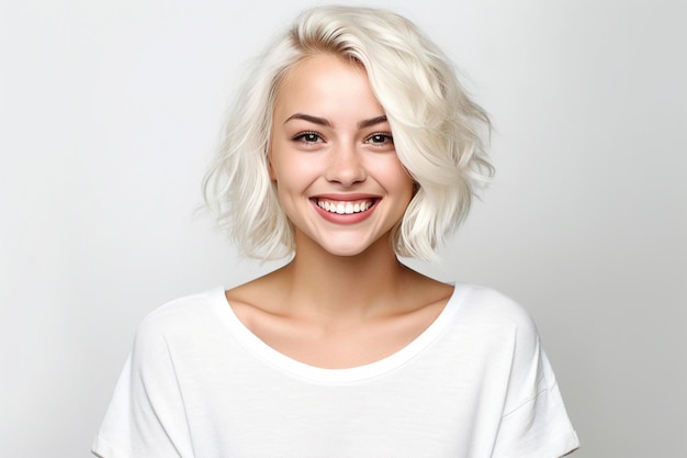 Une femme aux cheveux blonds sourit à la caméra.