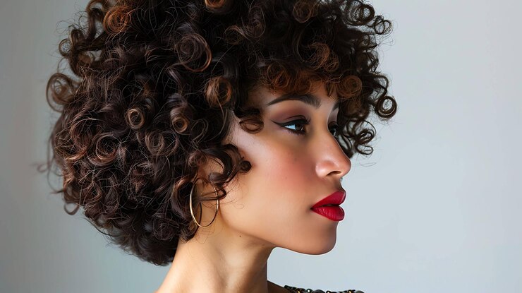 Photo une femme aux cheveux bouclés et au rouge à lèvres