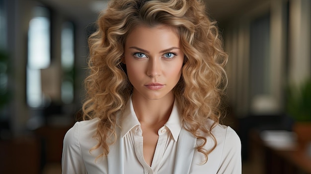 une femme aux cheveux bouclés blonds