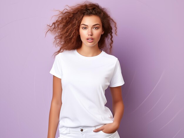 une femme aux cheveux bouclés portant une chemise blanche