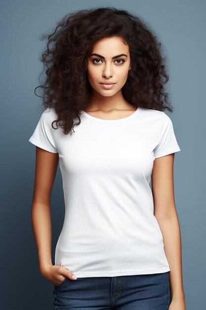 Photo une femme aux cheveux bouclés portant une chemise blanche