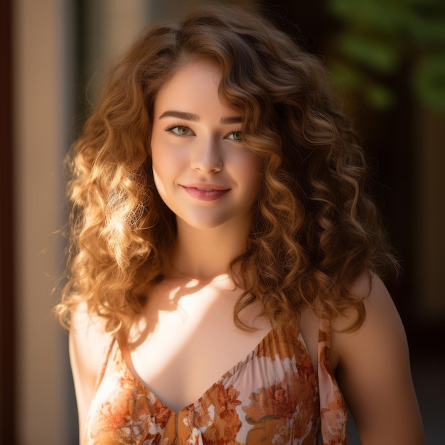 une femme aux cheveux bouclés posant pour une photo