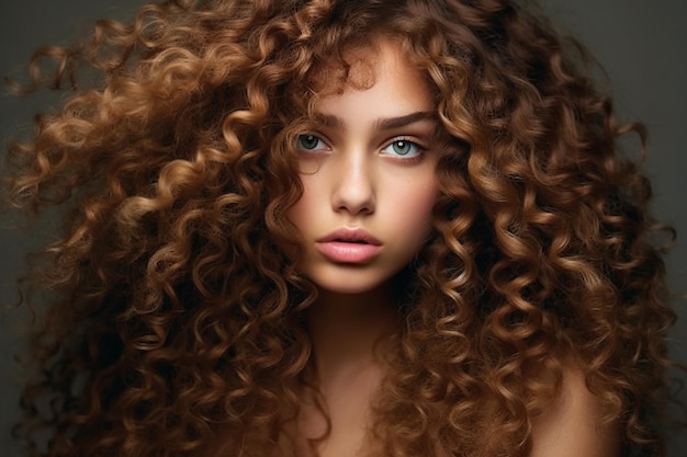 Une femme aux cheveux bouclés pose pour une photo