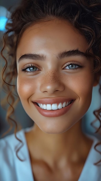 Photo une femme aux cheveux bouclés souriante