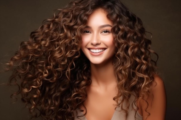 Photo une femme aux cheveux bouclés et un sourire qui dit naturel