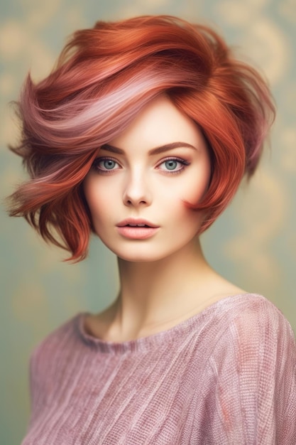 Une femme aux cheveux courts et aux cheveux roses