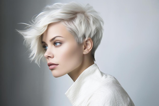 Photo une femme aux cheveux courts et une chemise blanche