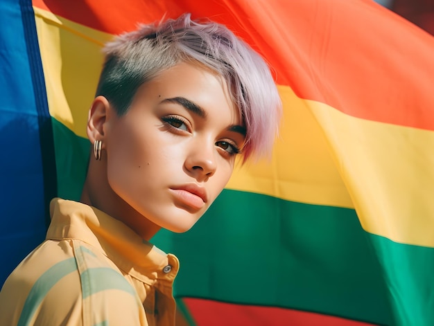 Une femme aux cheveux courts et une chemise jaune