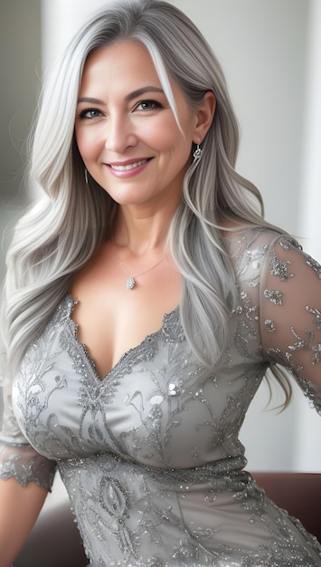 Photo une femme aux cheveux gris et un collier d'argent