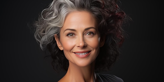 Photo une femme aux cheveux gris et un fond noir