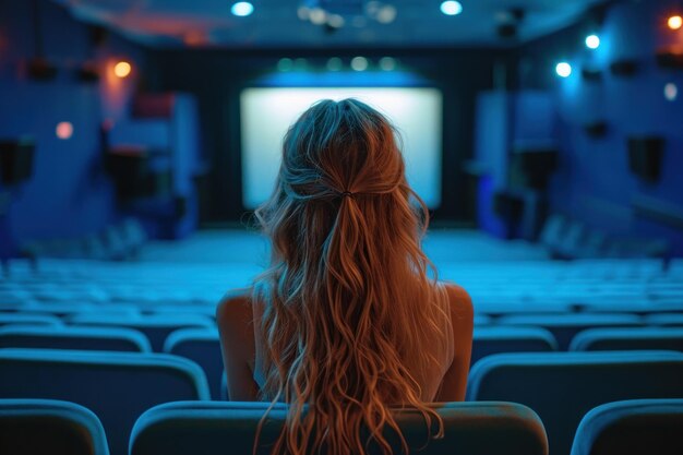 Une femme aux cheveux longs assise dans un théâtre