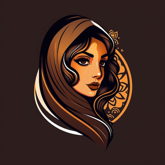 Une femme aux cheveux longs et au fond marron et orange.