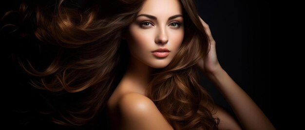 Photo une femme aux cheveux longs et un fond noir