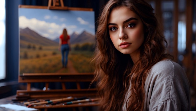 une femme aux cheveux longs et une photo d'une femme en chemise blanche