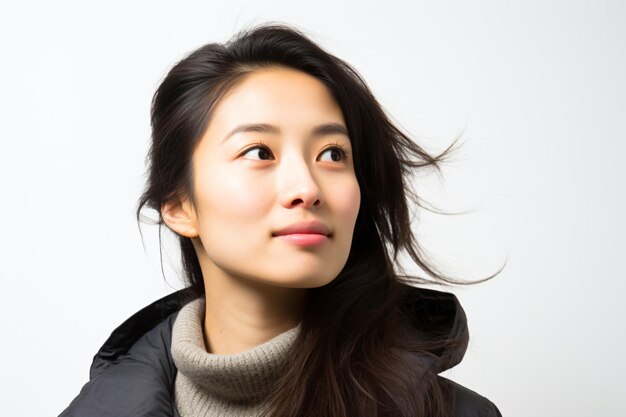 une femme aux cheveux longs portant une veste