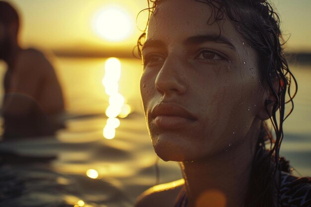 Photo une femme aux cheveux mouillés debout dans l'eau