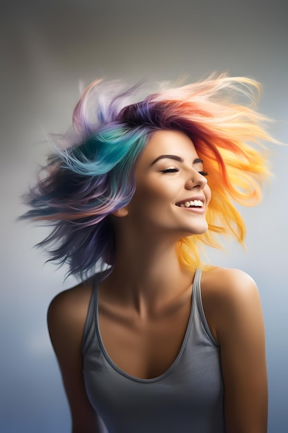 une femme aux cheveux multicolores