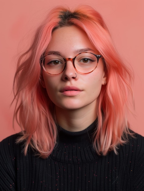 Photo une femme aux cheveux roses et aux lunettes