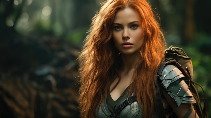 Photo une femme aux cheveux rouges portant une armure