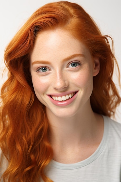 Une femme aux cheveux rouges et un sourire