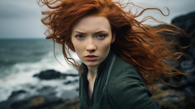 Une femme aux cheveux rouges