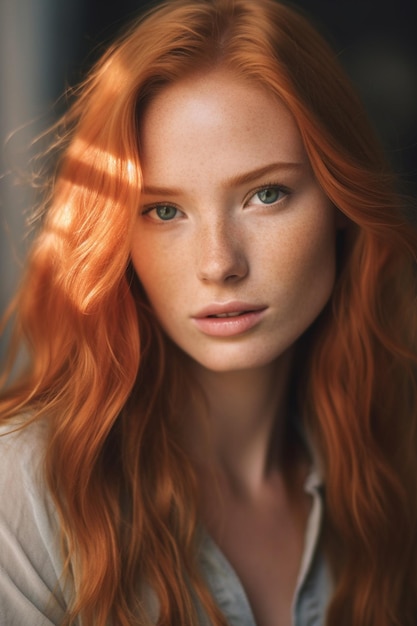 Une femme aux cheveux roux et aux taches de rousseur