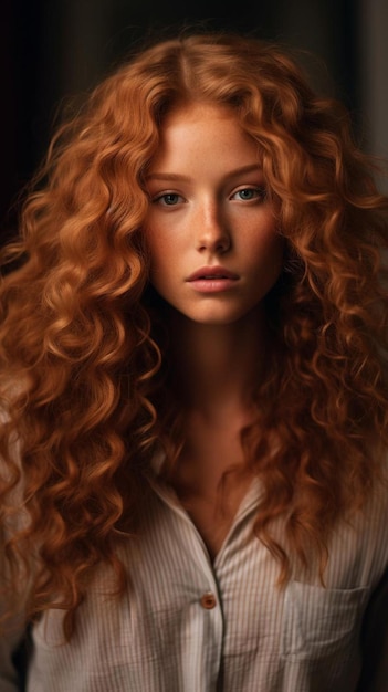 Photo une femme aux cheveux roux et une chemise blanche