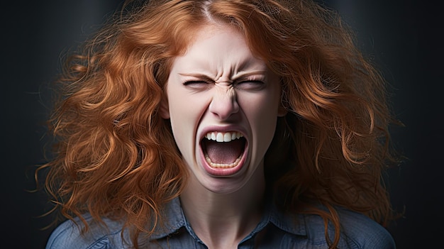 Photo une femme aux cheveux roux faisant une grimace