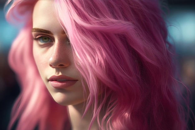 Femme aux cheveux teints en rose vue rapprochée Coiffure à la mode AI Generation