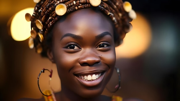 Une femme aux cheveux tressés sourit à la caméra.