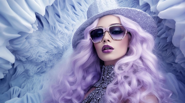 Femme aux cheveux violets et lunettes de soleil