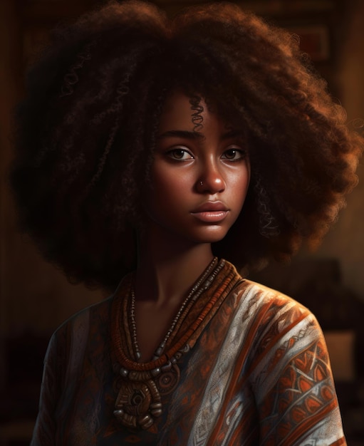 Une femme aux gros cheveux afro