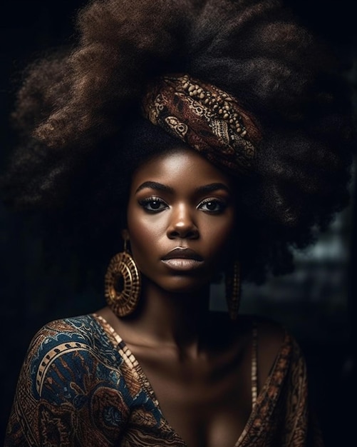 Une femme aux gros cheveux afro