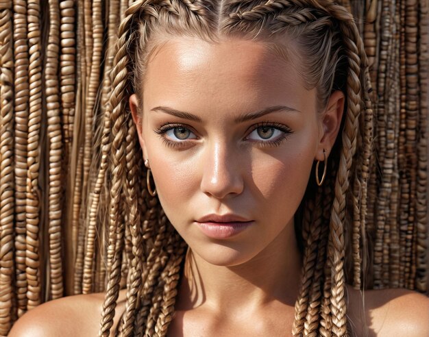 une femme aux longs cheveux blonds et aux tresses