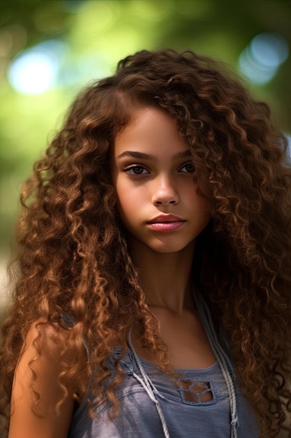 Une femme aux longs cheveux bouclés