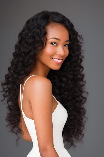 Photo une femme aux longs cheveux bouclés