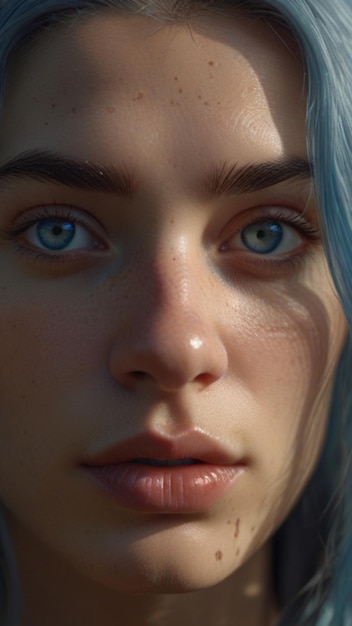 une femme aux yeux bleus et une ombre de son visage