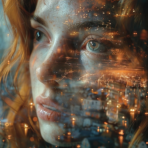 Photo une femme aux yeux bleus regardant par une fenêtre