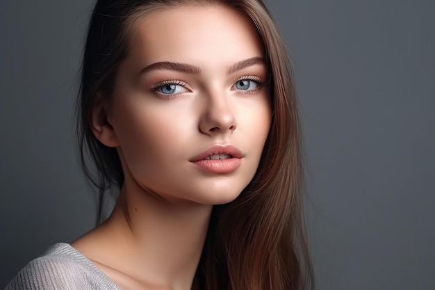 Une femme aux yeux bleus regarde la caméra.