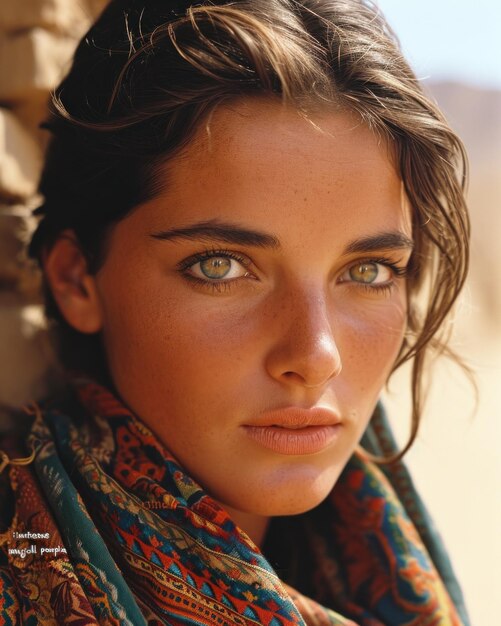 Photo une femme aux yeux bruns et un foulard sur la tête ai