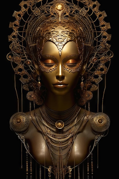 Une femme aux yeux d'or et aux bijoux en or