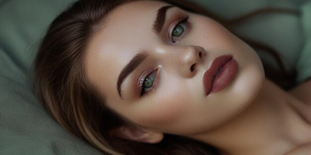 Photo une femme aux yeux verts et aux lèvres rouges