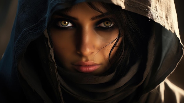 Photo une femme aux yeux verts portant un foulard noir