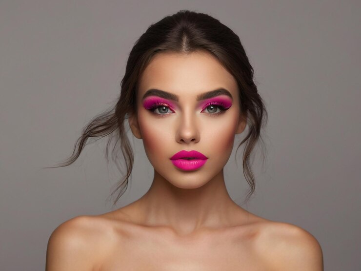 Photo une femme aux yeux violets et aux lèvres roses pose pour une photo