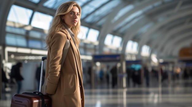 Femme avec des bagages dans le bâtiment de l'aéroport