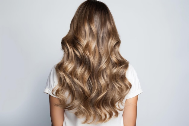 Photo une femme avec balayage met en évidence les cheveux sur un fond blanc