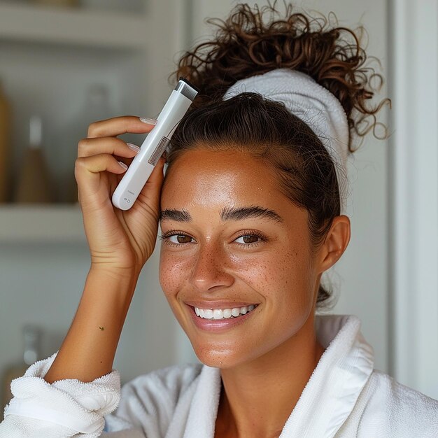 Photo une femme avec un bandeau blanc tient une brosse