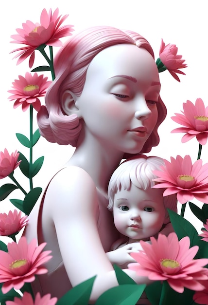 une femme avec un bébé dans les bras tient une poupée