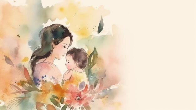 Une femme avec un bébé et des fleurs