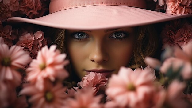 Photo femme avec de belles fleurs sur fond flou